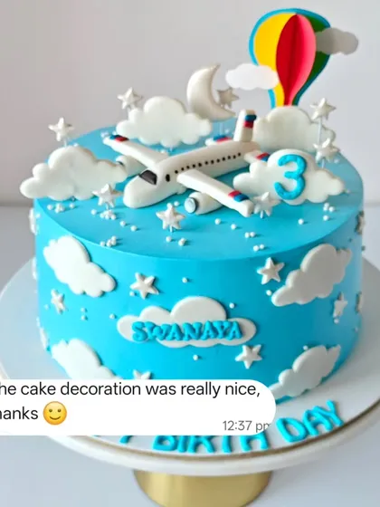 "The cake decoration was really nice, thanks." A happy client's message for the airplane-themed birthday cake.