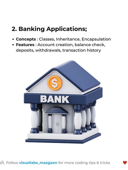 Java project idea 2: a Banking Application. You will implement concepts like classes, inheritance, and encapsulation to handle accounts, deposits, and withdrawals.