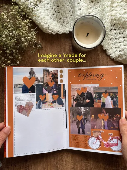 The opening page of the anniversary scrapbook, setting the scene for a "made for each other" couple's story.