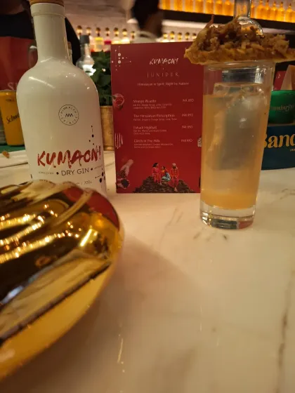 A bespoke cocktail from the Kumaon & I gin takeover at Juniper Bar, Andaz Delhi. Each drink was a story in a glass, crafted with wild Himalayan herbs.