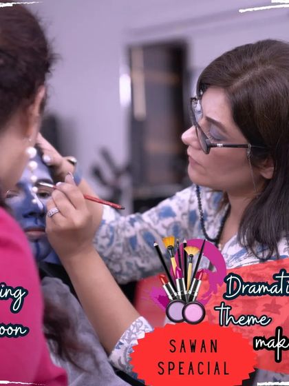 Here I am in the studio, working on the dramatic Sawan special makeup. This behind the scenes shot shows the focus and precision required for detailed character work.