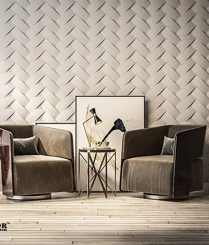 Introducing the Levi Armchair, where elegance meets innovation. This piece features a beautiful combination of soft fabric and polished wood panels on a swivel base.