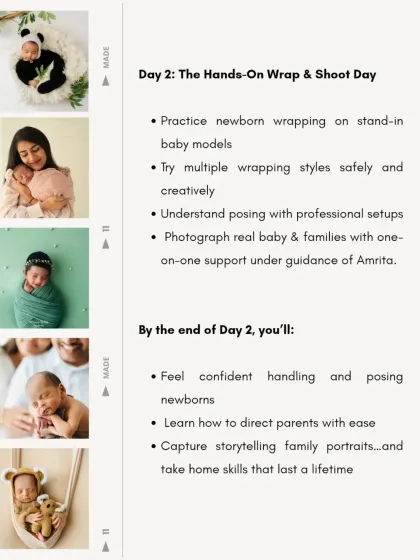 A graphic detailing the curriculum for Day 2, the hands-on wrap and shoot day.