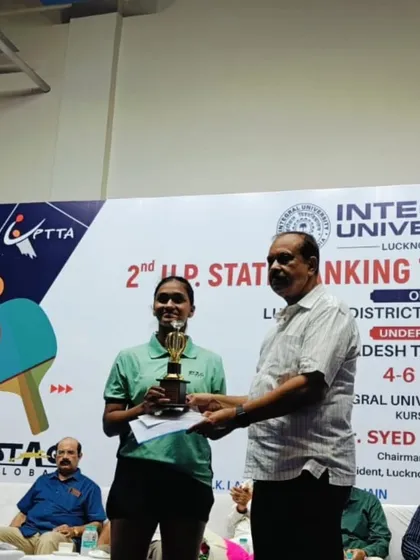 Samriddhi Sharma being awarded her Gold medal for winning the U-17 Girls category at the state ranking tournament.