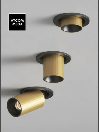 The Lynx-Dyno series offers a pop-out spotlight design with an elegant gold finish. The fixture can be recessed for a flush look, pulled down, or angled to create dynamic accent lighting.