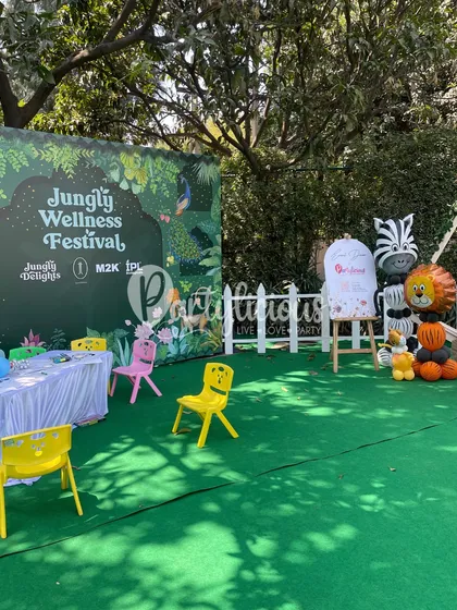 The full view of our kids' play area at the Jungly Wellness Festival, designed to be a fun, safe, and engaging space for little ones.