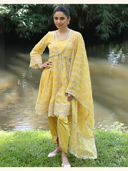 This yellow anarkali is one of my all time favorite festive picks. It's bright, happy, and guaranteed to get you compliments. Now on sale.
