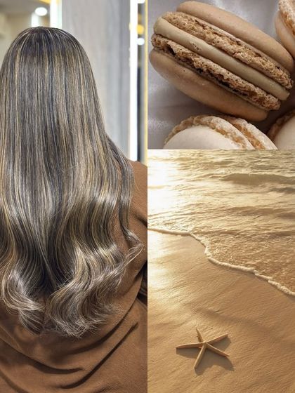 Our mood board for this creamy beige look. Inspired by sandy beaches and sweet macarons, this color is all about soft, neutral tones.