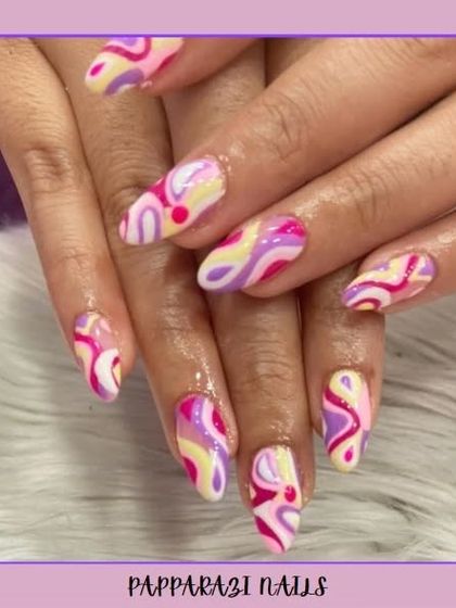A fun and groovy retro-inspired design with colorful swirls. Perfect for a playful and vibrant look.