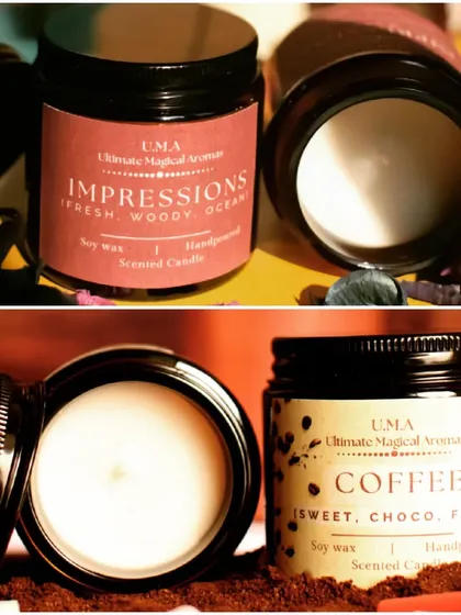 You can now order a combo of my 'Impressions' and 'Coffee' scented candles. One is fresh and woody, the other is sweet and choco, offering a perfect fragrance duo.