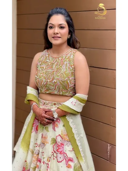 My beautiful bride looking fresh and lovely for her Mehendi ceremony.