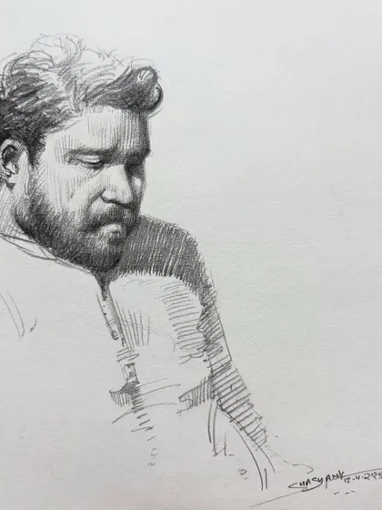 A live pencil sketch created at a local cafe. Capturing a person's likeness in a natural environment is a challenge I enjoy, focusing on their features and mood in the moment.