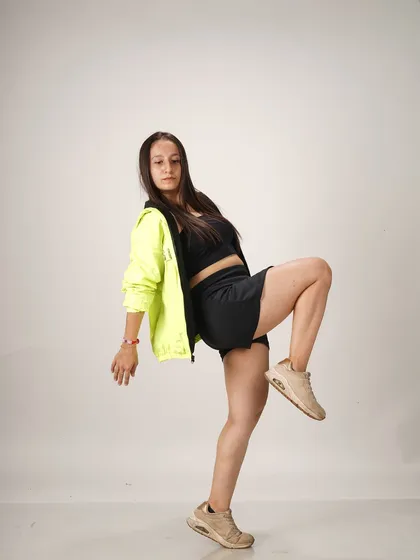 Another power pose from my street-style shoot. I believe in owning the floor, no matter the dance style.
