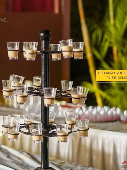 Another view of our delightful shot-glass stand, perfect for serving welcome drinks or dessert shooters in a visually interesting way.