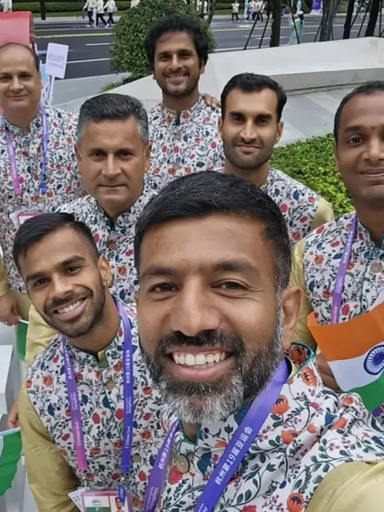 The Indian Men's Tennis Team looking sharp in their official opening ceremony attire at the 2023 Hangzhou Asian Games, ready to compete for the nation.