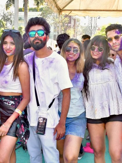 The crowd at United Colours of Bangalore, covered in purple. Each year we aim to make our Holi festival bigger and better, with full production by Ozone India.