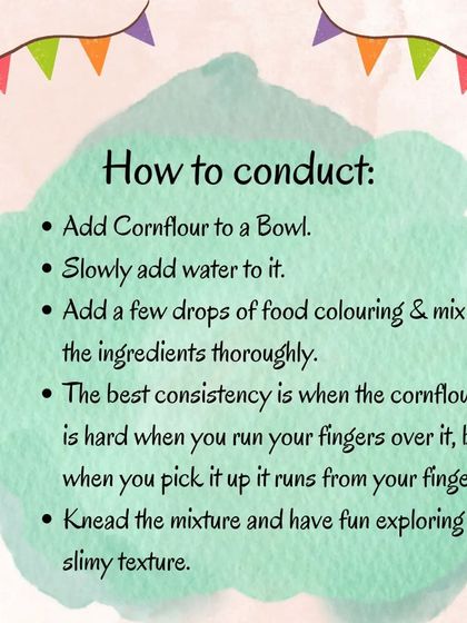 These infographics show the benefits, instructions, and variations for the cornflour and water sensory experiment, a fascinating way to explore states of matter.