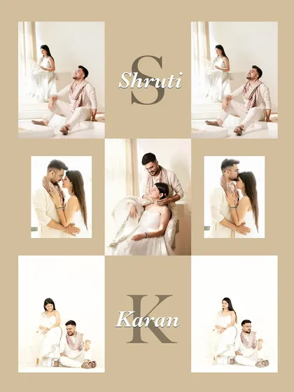 A creative album layout from a pre-wedding shoot, showcasing a variety of poses and intimate moments. This demonstrates how I design a visual narrative for your final photo album.