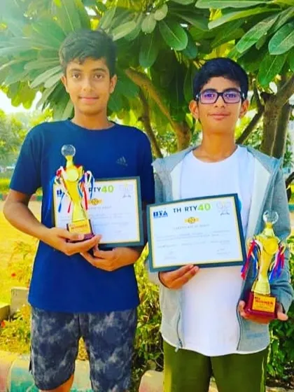 Kanishk with his partner after winning the doubles title of the AITA U14 Championship series in Gurgaon.