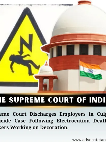 The Supreme Court discharged employers in a culpable homicide case following the electrocution deaths of workers, finding the incident was accidental and lacked the necessary intent for such a serious charge. We meticulously analyze the facts to ensure our clients are not charged with offences that the evidence does not support.