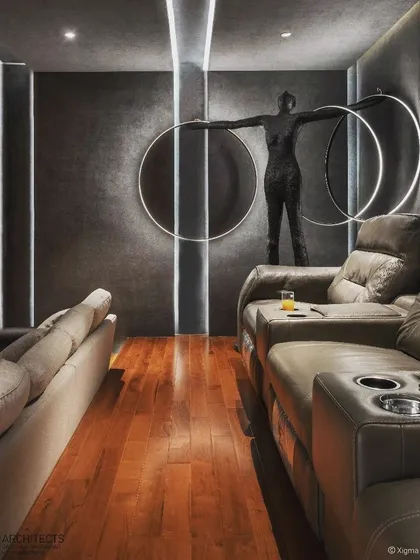 For a residence in Kadapa, we designed a dedicated home theater that offers a complete cinematic experience. The space features plush recliner seating, integrated cup holders, and carefully planned acoustics and lighting for ultimate comfort and immersion.