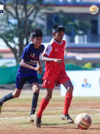 Swarit Satpute dribbling the ball during a WIFA Maharashtra State League match, showcasing the skills developed at our academy.