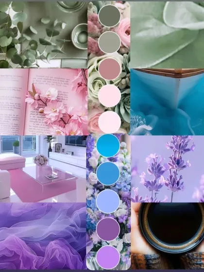 The mood board for my GULFAM collection. Inspired by nature, romance, and serene colors like sage green, dusty pink, and lavender.
