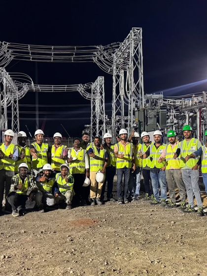 Our dedicated team celebrates a milestone at the substation of our Project Shiva hybrid facility. This critical infrastructure is essential for integrating wind and solar power and ensuring its stable transmission to the grid.