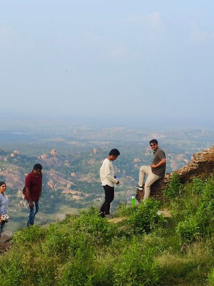 Friends taking a break and enjoying the view from the trail.