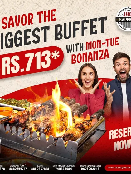 Savor the biggest buffet with our Monday and Tuesday Bonanza at just ₹713. Reserve your table now to not miss out.