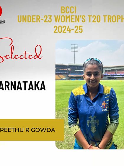 Reethu shines! My talented off-spinner, Reethu R Gowda, has earned a spot in the Karnataka State Team for the BCCI Under 23 Women’s T20 Trophy. Well done!
