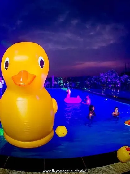 The giant rubber duck is a signature feature of our GETLOUD pool parties.