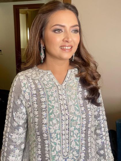 Another angle of this stunning Sangeet look. The makeup is designed to look beautiful from every angle and in every light.