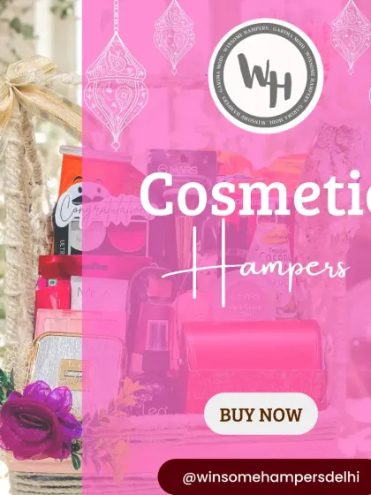 Make gifting beautiful with my cosmetic hampers. This promotional image showcases a basket filled with beauty products, perfect for any celebration.