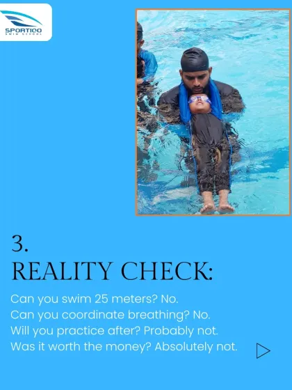 After a crash course, can you swim 25 meters or coordinate your breathing? The answer is almost always no. My program ensures the answer is yes.