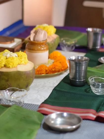 A beautifully set table for my Kolhapuri supper club. The invitation is simple: "Ghari ya, jevayala!" which means "Come home, to eat!". It’s an authentic, home-style feast waiting for you.