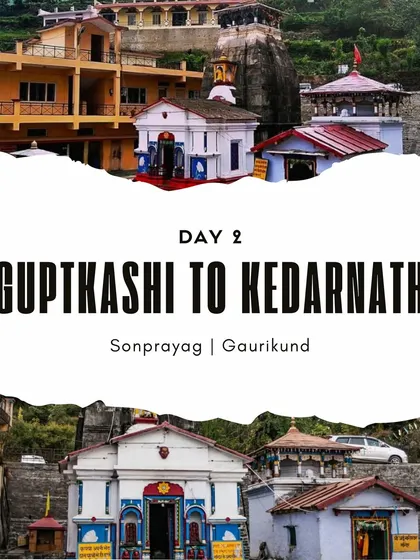 Day 2: The journey from Guptkashi to Kedarnath. This leg of the trip takes you through Sonprayag and Gaurikund, the starting point for the trek or helicopter ride to the Kedarnath temple.