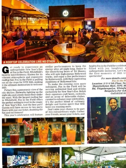 Featured in this article for the 'Glitz N Glam 2025' New Year's Eve party at Fox in the Field. It was a rooftop celebration with fireworks and non-stop music to ring in the new year.