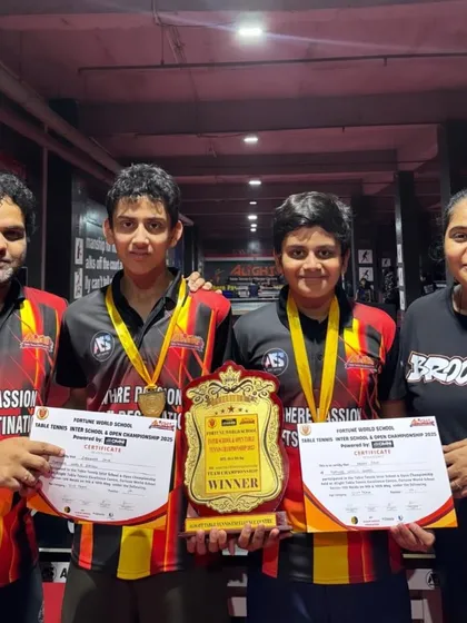 Winners of the Fortune World School Interschool & Open Table Tennis Tournament, held right here at our academy.