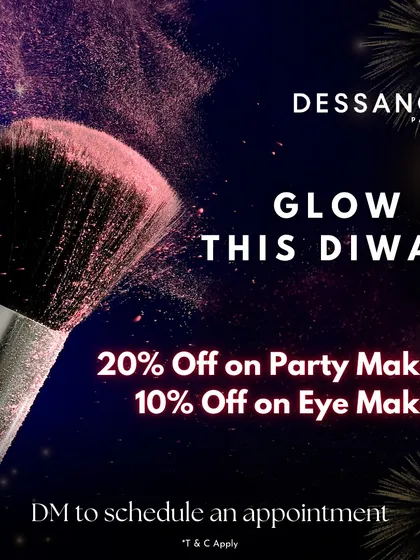 Glow up this Diwali with our festive offers. We are offering special discounts on party makeup and eye makeup to help you look and feel your best for every celebration. Schedule your appointment to get your glow on.