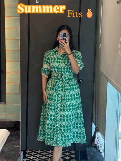 This green printed shirt dress is another one of my top picks for summer. The belt cinches the waist, creating a flattering silhouette.