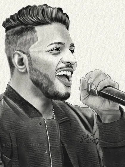 A digital sketch of the rapper Raftaar. This portrait was inspired after seeing his high-energy live performance in Delhi.