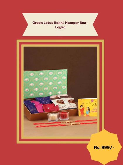 The Green Lotus Rakhi Hamper Box is an elegant choice. It features an assortment of chocolates in a beautiful green lotus-themed box, complete with two Rakhis and roli chawal.