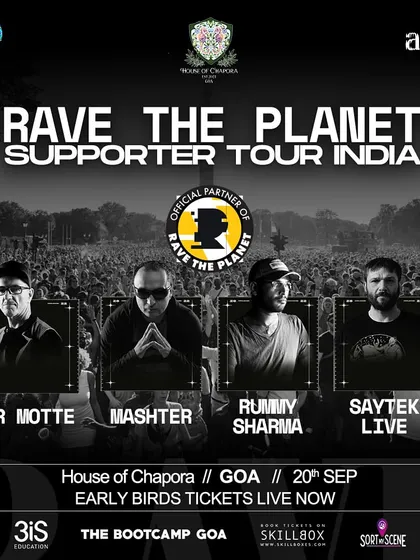 The full lineup poster for the Goa edition of the Rave The Planet supporter tour. Sharing the stage with my mentor Rummy Sharma and the legendary Dr. Motte was a full-circle moment.