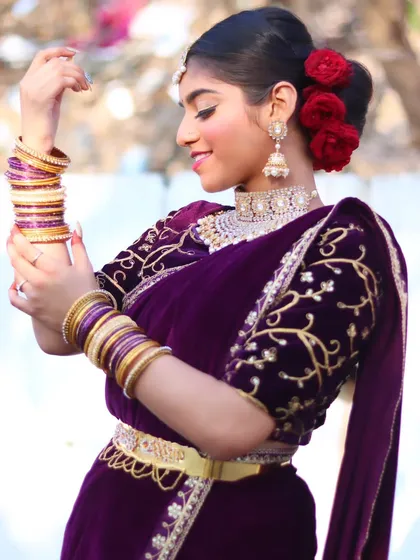 A playful and dance-like pose, showing the bride's joy and the beauty of her outfit.