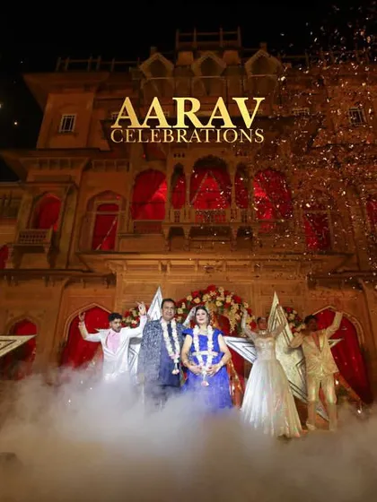Another angle of the grand anniversary celebration at Chomu Palace. The combination of smoke, confetti, and the royal setting creates a truly cinematic and unforgettable moment.