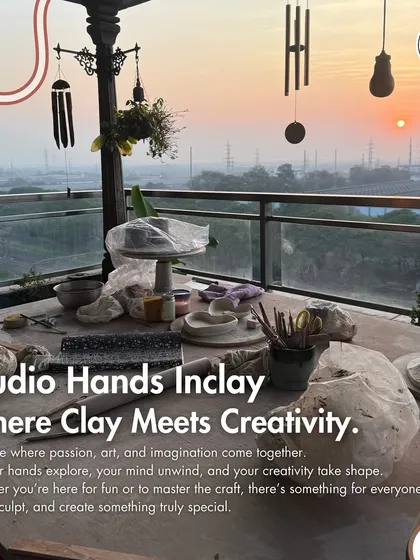This is the view from my studio balcony at sunset. The warm glow, the passing trains, and the peaceful atmosphere create the perfect 'chai aur baarish' vibe for a relaxing pottery session.