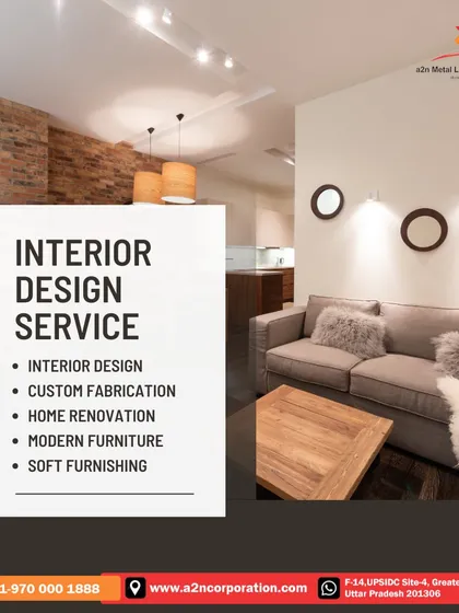 We provide complete interior design services, including custom fabrication and soft furnishings. This cozy living room setting combines a comfortable sofa with warm wooden furniture and layered textures for a welcoming atmosphere.