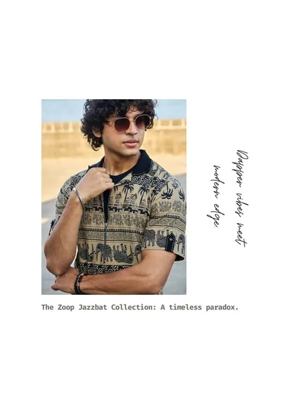 The Jazbaat Collection offers a timeless paradox where dapper vibes meet a modern edge. This printed shirt with elephant motifs is a perfect example.