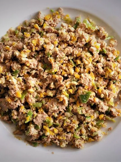 This isn't mystery kibble. This is our all-time favorite Chicken Meal, made with whole chicken, fresh vegetables, eggs, and natural supplements. It’s real food, packed with nutrients, that you can see and smell.